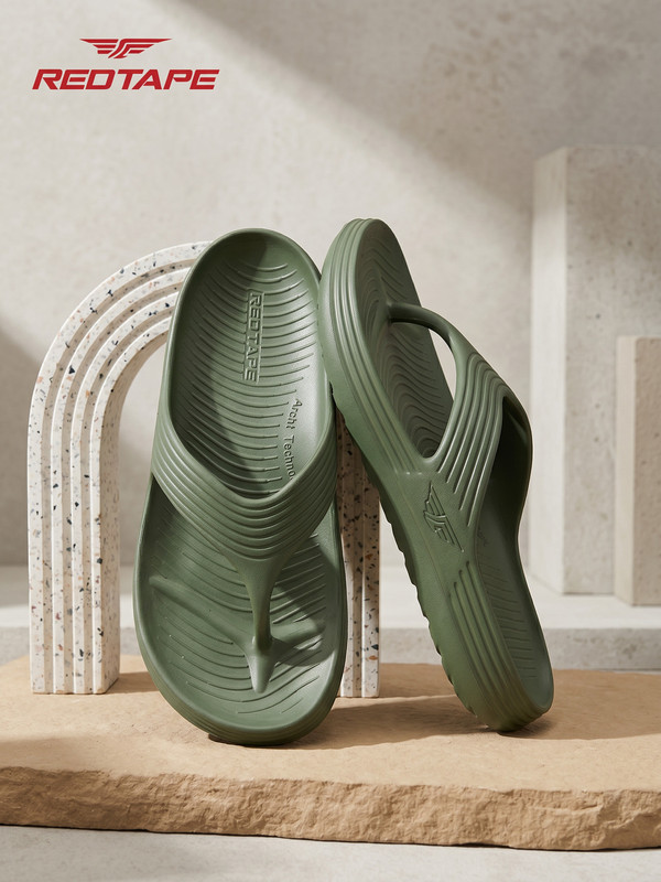 RED TAPE Men Flip Flops(Olive , 10)