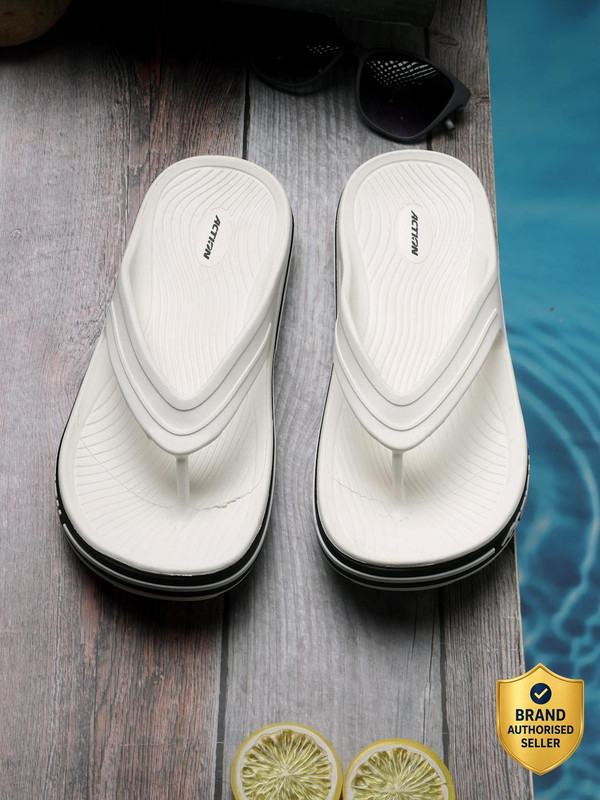 action Men COOL-1002 Trendy Comfortable Lightweight Breathable Casual Slip-On Flip Flops(White , 6)