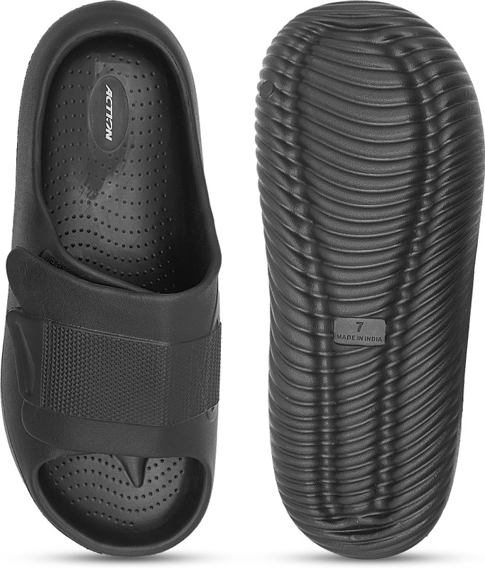 action Men COOL-1003 Trendy Comfortable Lightweight Breathable Casual Slip-On Slides(Black , 6)
