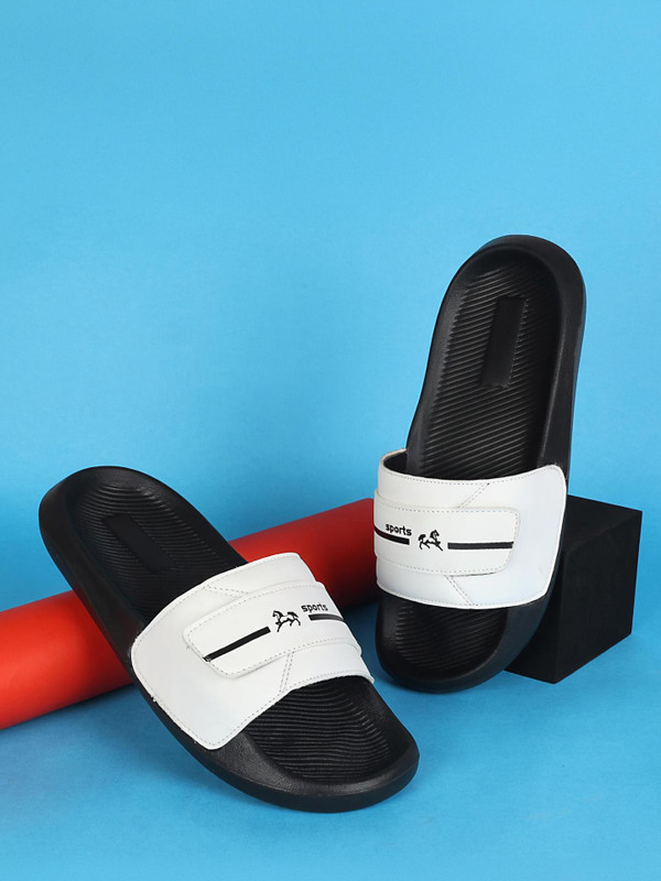 Shoe Mate Men Slides(White, Black , 10)