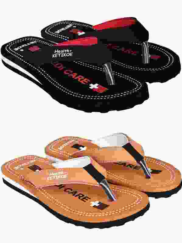WALKUM Women Slippers(Black, Tan , 6)