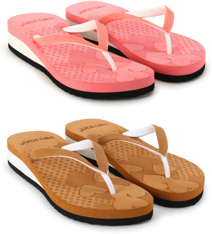 TWO SOFT Combo Pack Of 2 Women Slipper Stylish Casual Light & Soft Comfortable Daily Wear Flip Flops