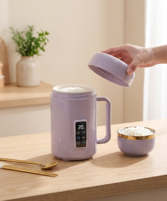 Kinzilla Electric Personal Portable Mini Travel Rice Cooker Stewing Soup Heating Cup Slow Cooker(1 L)