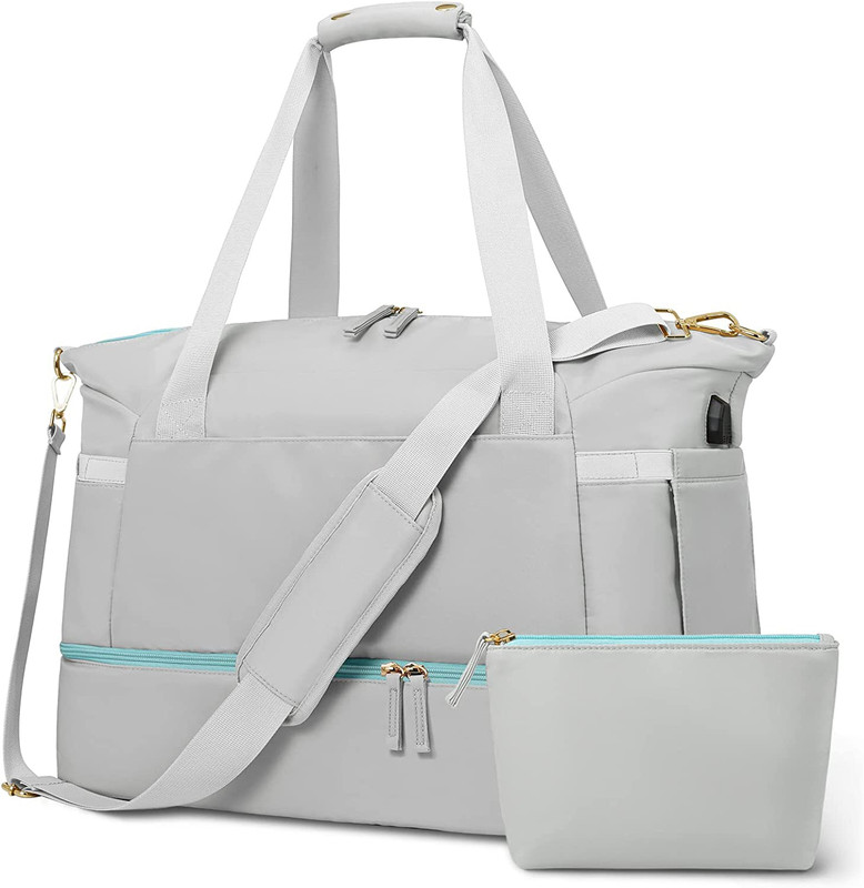 SKYTONE Travel Bag for Women, Sports Duffel Bag with USB Charging Port Small Travel Bag  - Large(Grey)