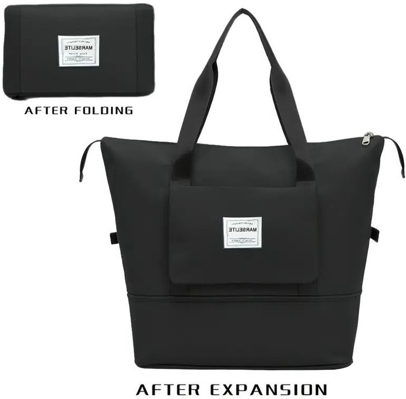 MARSELITE Waterproof Foldable Travel Duffel Bag with Strong Handle and Smooth Zipper Small Travel Bag - Medium(Black)