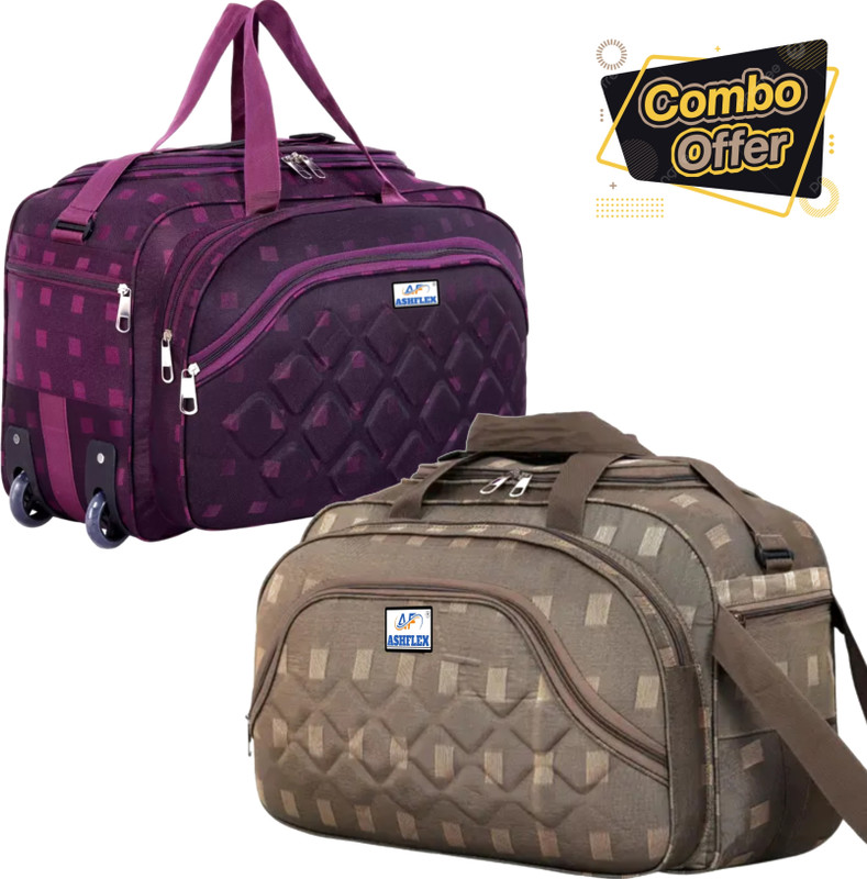 ASHFLAX Laggage Bag Daffal Bag Travel Bag with two Wheels for Men & Women Small Travel Bag - 20(Brown)