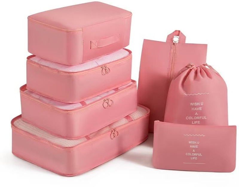 LOVHIDE 7 Pcs Pink Storage Organizer Bag Set for Clothes Shoes Makeup Accessories Small Travel Bag - Mixed Sizes(Pink)