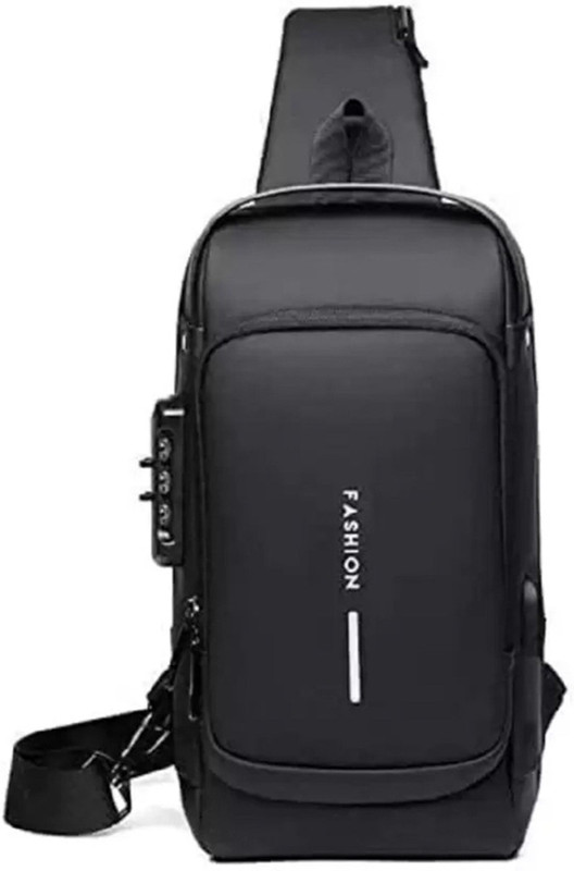 kidsmuch Black Shoulder Bag Sling Bag USB Charging Sport Shoulder Bag High Capacity Waterproof