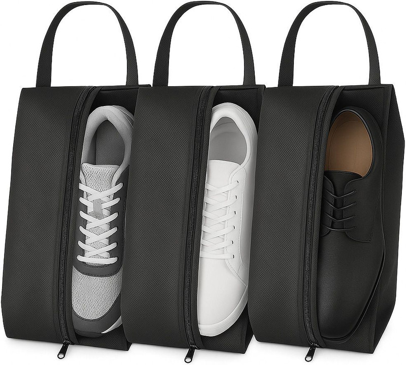 Ecommercean Shoe Bag ; Water-Resistant ; Transparent Mesh; Travel, Gym & Sports Small Travel Bag - Pack of 3(Black)