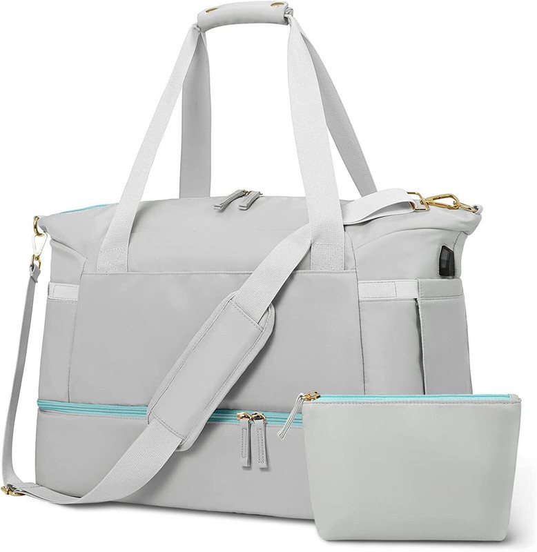 FOBIXEN Nylon Travel Bags,Sports Travel Duffel Bag With Usb Charging Port Grey Small Travel Bag - Medium(Grey)