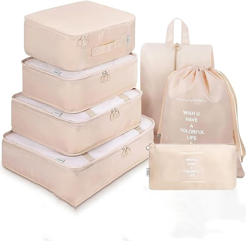FLAMINGO ENTERPRISE 7pcs Set Travel Organizer Packing Cubes Lightweight Travel Luggage Organizers Small Travel Bag(Khaki)