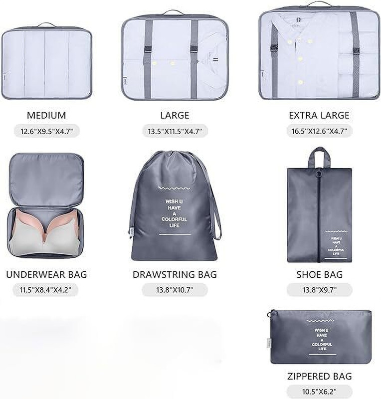 KITTU TRADING Travel Packing Cubes Set 07 Small Travel Bag - 32L x 2.8W x 19.2H Centimeters(Grey)