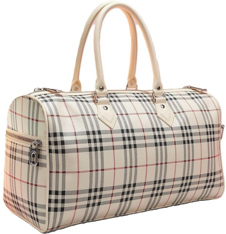 SARGAM ENTERPRISE Classic Check Weekender Duffel Bag (42 x 20 x 30 cm) | Carry-On for 1-2 Day Trip Small Travel Bag  - small(White)
