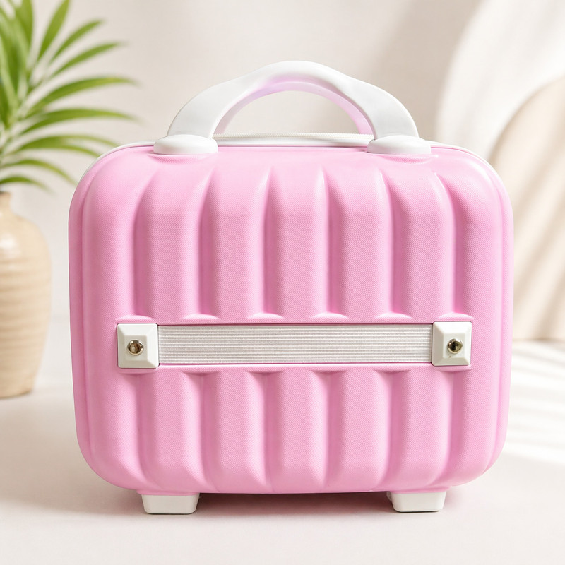 Yashastrendz Mini Hard Shell ABS Vanity Travel Makeup Case with Elastic Strap Pink Small Travel Bag - medium(Pink)