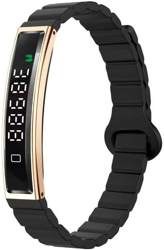 LYNZ Smart Bracelet,Golden, Unique Design, Curved Digital Display, Multiple Sports(Black Strap, Size : Standard)