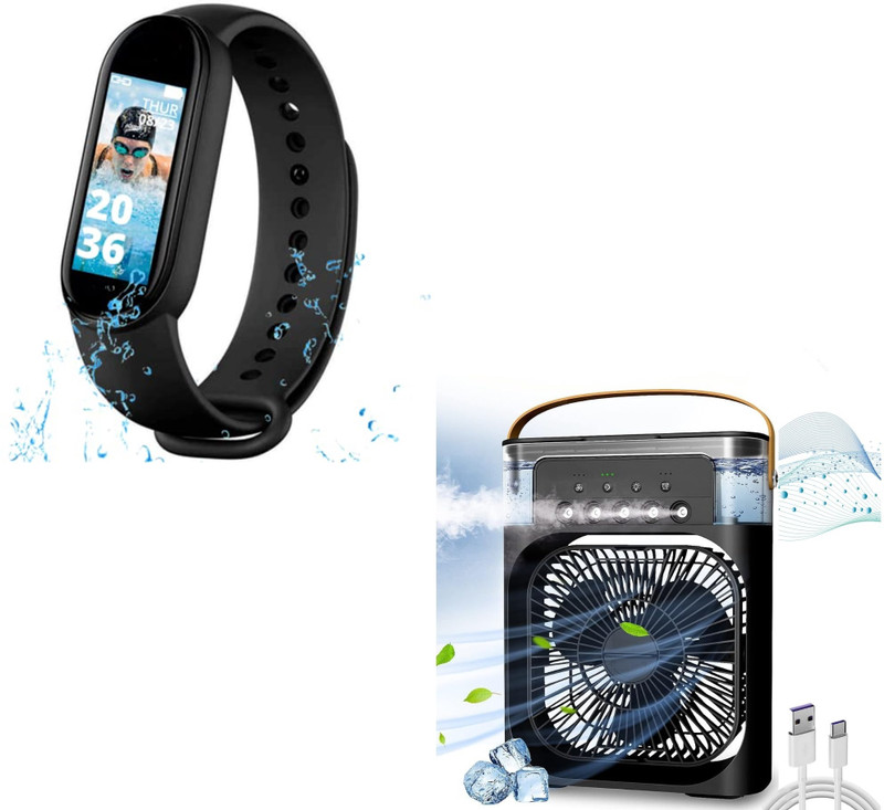 TechKing Bluetooth Smartband With Spray Fan(Black Strap, Size : M)