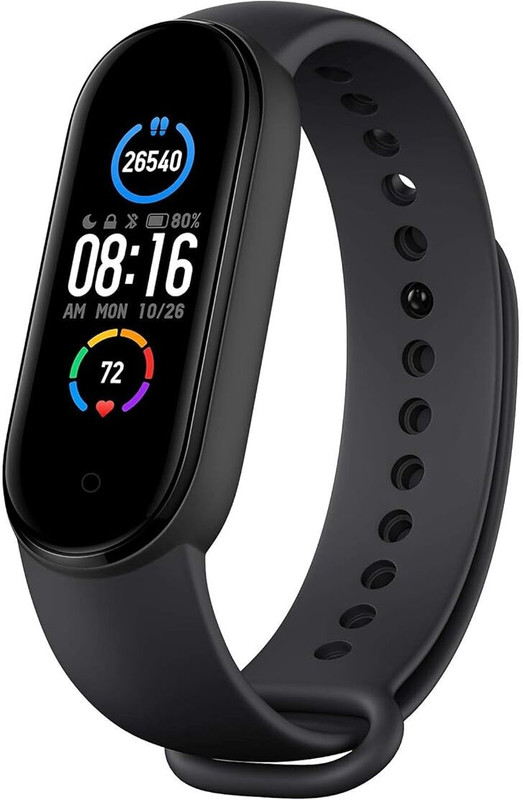 Mi Smart Band 5 - Large AMOLED Color DisplayHealth Tracking, Alarm,(Black)(Black Strap, Size : Free)