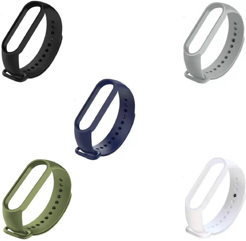 techmount Set 5 Mix 3 Wristband Soft Silicone Adjustable Replacement Straps(Dark Blue, Maroon, Black, Grey, Light Green Strap, Size : XIAOMI MI Band 5 & 6)