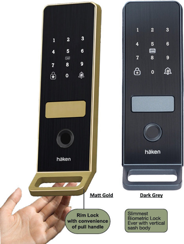 HAKEN SYSTEMS LLP HDLE-COUPE Digital Rim Door Lock Pull Handle 5-Way Access Fingerprint PIN RFID Matt Gold Smart Door Lock(Mullti Color)