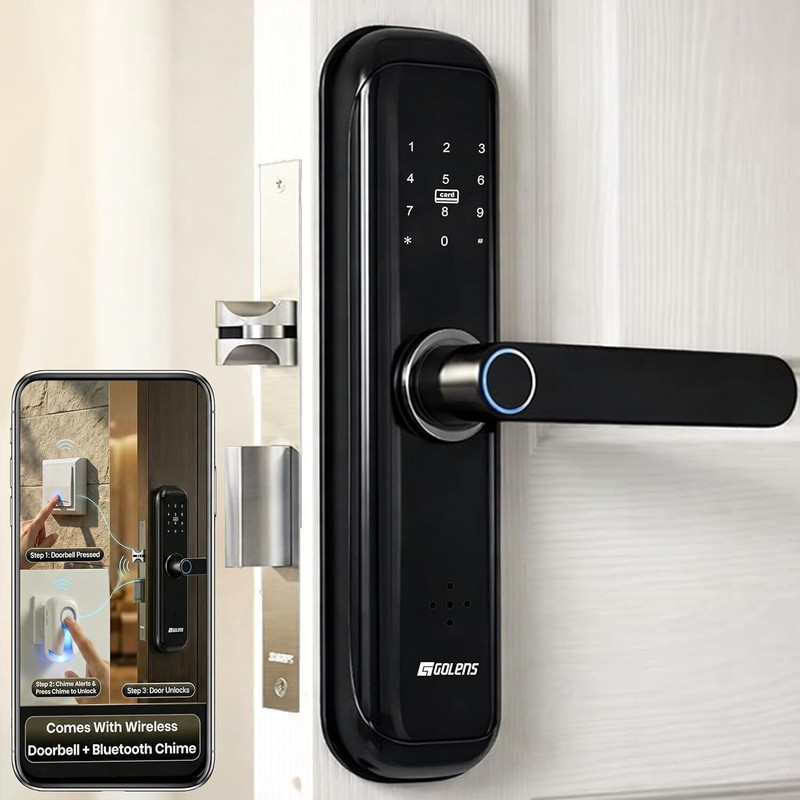 GOLENS X3Pro Smart Door Lock | WiFi+BT | 9-in-1 Unlock | with Include Bell Switch & Chime Smart Door Lock(Black)