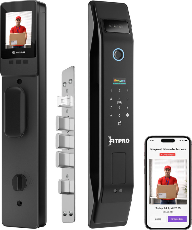 Fitpro Astra Prime Camera Unlock 7-Way Smart Door Lock Fingerprint WiFi RFID Key Smart Door Lock(Black)