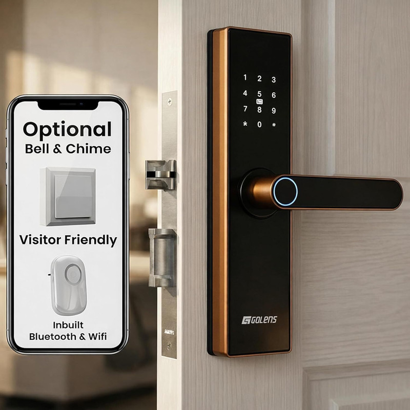 GOLENS X3N Smart Door Lock | 8-in-1 Access | Smart Door Lock (Bronze) Smart Door Lock(Brown)