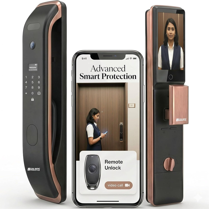 GOLENS X73 Bronze Smart Door Lock 10 Ways Unlocking, Palm Recognition, WiFi App Smart Door Lock(Brown)