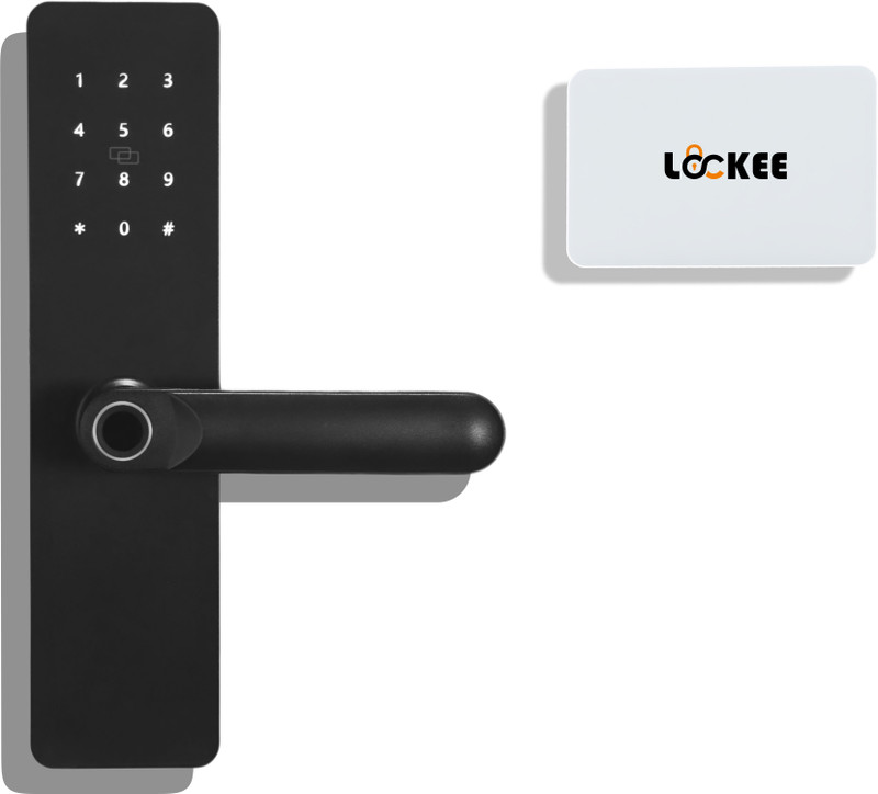 Lockee Klevio Core | 5-Way Unlock: Fingerprint, PIN, RFID, App & Mechanical Key | WiFi & Bluetooth | Wooden Doors | ( 1 White NFC Card Extra) Smart Door Lock(Black)
