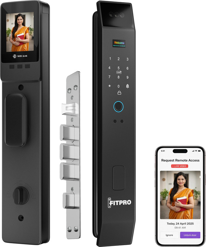 Fitpro Vision Guard Video Smart Door Lock 3D Face Fingerprint WiFi RFID PIN Key Smart Door Lock(Grey)