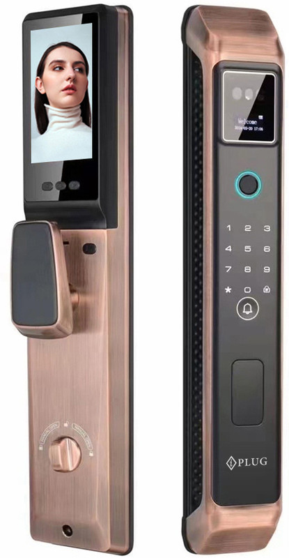 iPlug Premium Metal Smart Door Lock IMAX PRO | Realtime Visual Intercom | 3D Face Unlock | 6-Way Unlocking Smart Door Lock(Brown, Black)