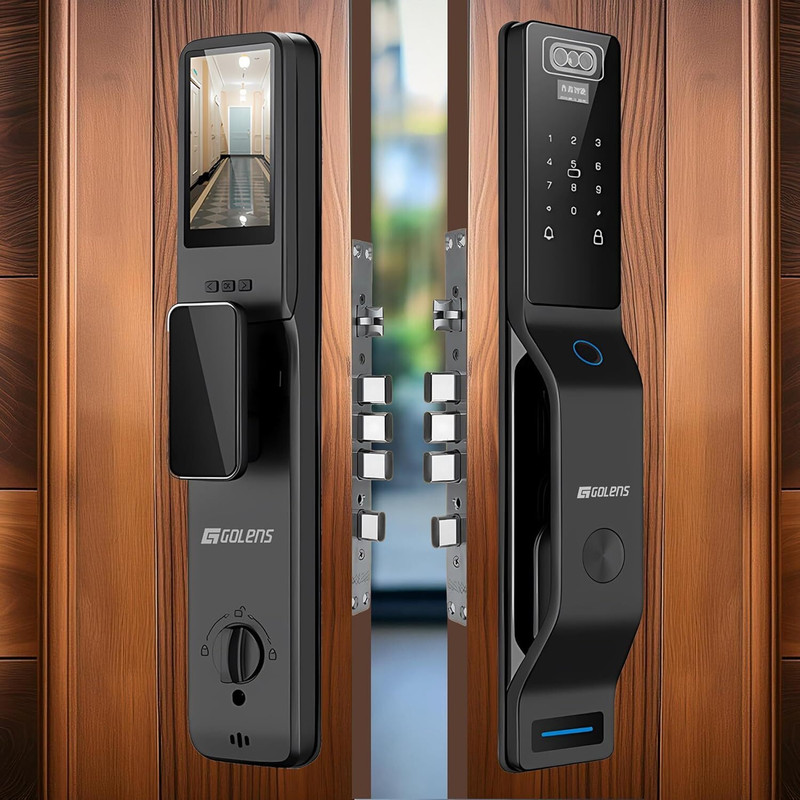 GOLENS X114 Smart Door Lock with 8-Way Unlock, Face ID, Fingerprint, WiFi & Camera Smart Door Lock(Black)