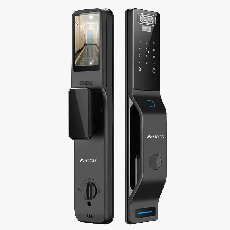 Abyss DL6 TAP Advanced 3D Face Recognition Smart Door Lock with Fingerprint Sensor, RFID Card Access, Password Entry, Mechanical Key, Wi-Fi Remote Unlock via SmartLife App, and 2-Year Warranty Smart Door Lock(Black)