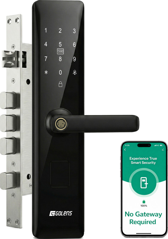 GOLENS Smart Door Lock X33 – 6-in-1, Wi-Fi, Fingerprint, App, Mechanical Key Smart Door Lock(Black)