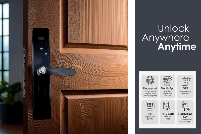 AC Plus 6 Ways unlocking Finger Print SS Bolt Smart Door Lock(Black)