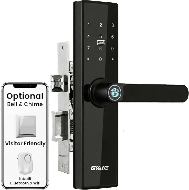 GOLENS X3N Smart Door Lock | 8-in-1 Keyless Entry | Fingerprint, WiFi & Bluetooth Smart Door Lock(Black)