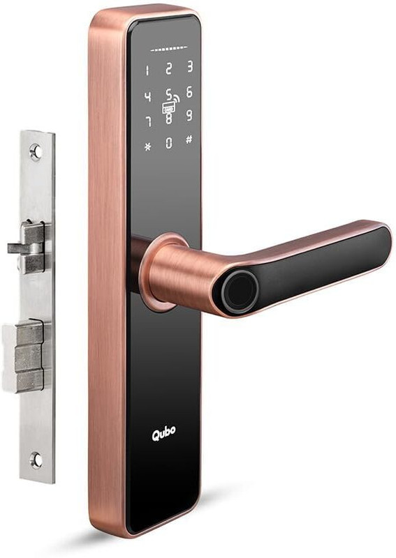 QUBO Smart Door Lock Essential from Hero Group | 6-Way Unlocking | Fingerprint | Remote Unlocking via OTP | PIN | RFID Access Card | Mobile App | Mechanical Key | 1 Year On-Site Warranty | (Copper) Visit the Qubo Store