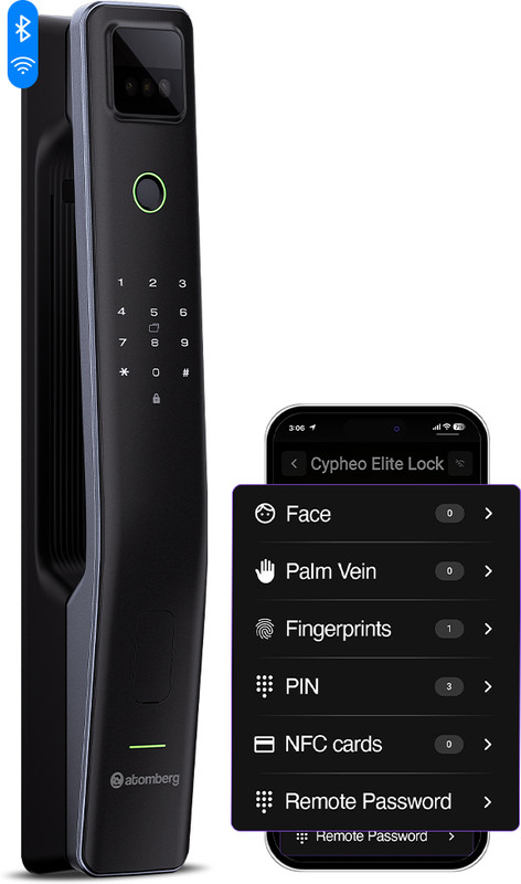 Atomberg Cypheo Elite|Free Installation|Face|Palm|Fingerprint|PIN|OTP|NFC Card|App|Key Smart Door Lock(Grey)
