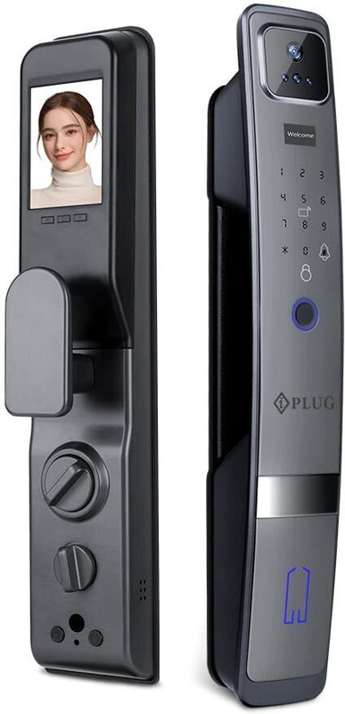 iPlug Metal Smart Door Lock i-02 | 6-Way Unlocking | 3D Face Unlock | Fingerprint | PIN Smart Door Lock(Grey)