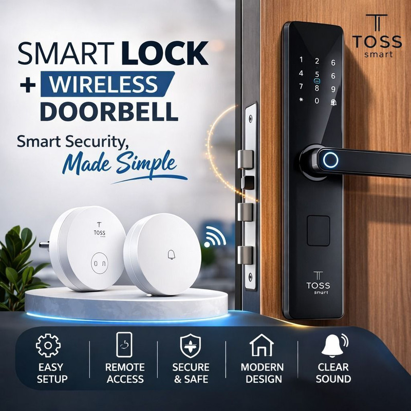 Toss Smart Smart Digital Door Lock with Wireless Doorbell Combo Smart Door Lock(Black)