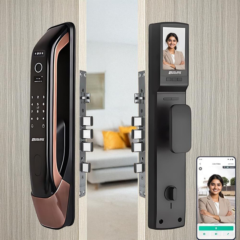 GOLENS X28 Smart Door Lock – 7-in-1 Unlock, 3D Face ID, Camera, Wi-Fi Smart Door Lock(Brown)