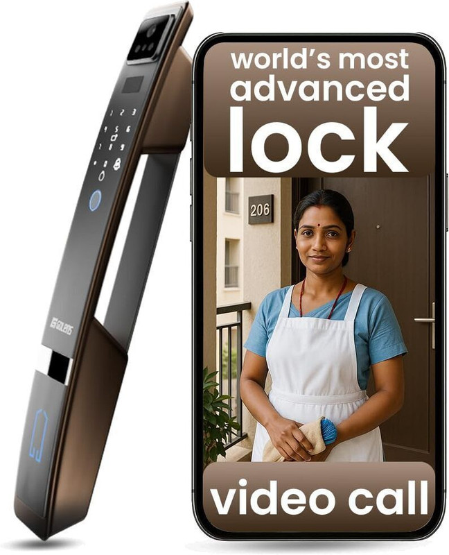 GOLENS X57 Smart Lock | 10-Way Unlock | Chime & Video Doorbell | Bronze Smart Door Lock(Brown)