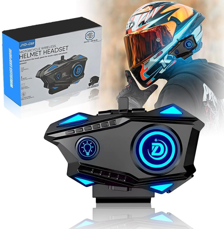 Moto Genius JYD-C68 Helmet Headset: Waterproof, RGB Light, 25H Battery & Noise Mic Smart Headphones(Wireless)