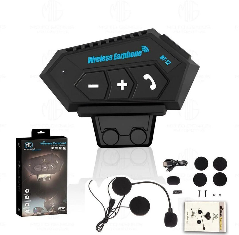 Moto Genius BT12 Bluetooth Helmet Headset with Mic - Compatible with iOS & Android Smart Headphones(Wireless)