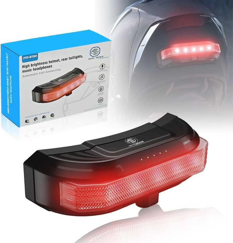 Moto Genius BT80 Motorcycle Helmet Bluetooth Headset w/ LED Warning Light & Bass Speakers Smart Headphones(Wireless)