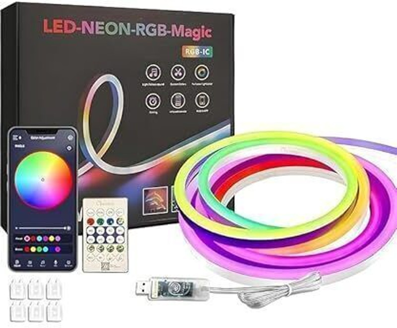 AONEPTER RGB LED 5 Meter RGB Neon Strip Lights with Mobile App and Remote Controlled Light Strip