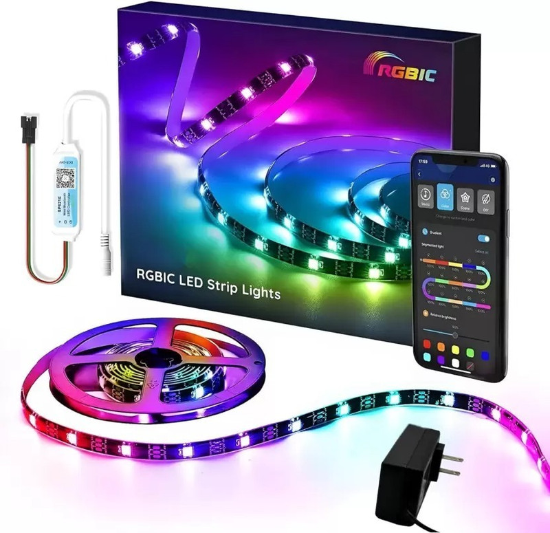 RADIYON 5M Smart RGBIC LED Strip with App Control, Music Sync, 60led/m Light Strip Light
