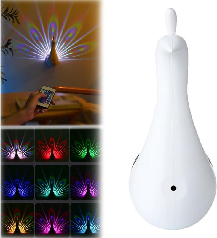 Calldrishe Peacock Night Lights Remote Control Decoration Lamp Wall Light Smart Sensor Light