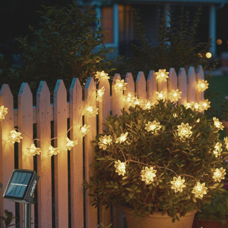 Homehop Solar Outdoor LED String Lotus Lights Waterproof Decorative Lamp for Home Garden