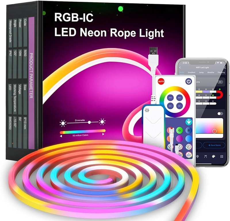 JOYGESTURE Neon Rope Lights | RGB LED Strip Lights | App Control Smart Neon Strip Lights Light Strip