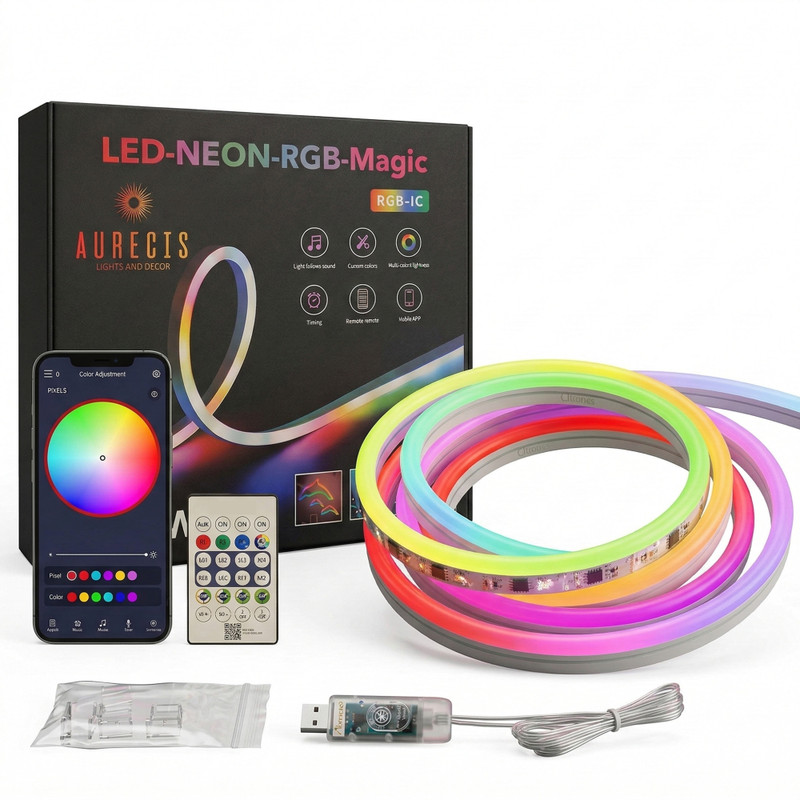 AURECIS 5M Smart RGB Neon Lights with App & Remote Music, Room,Gaming & Home Decoration